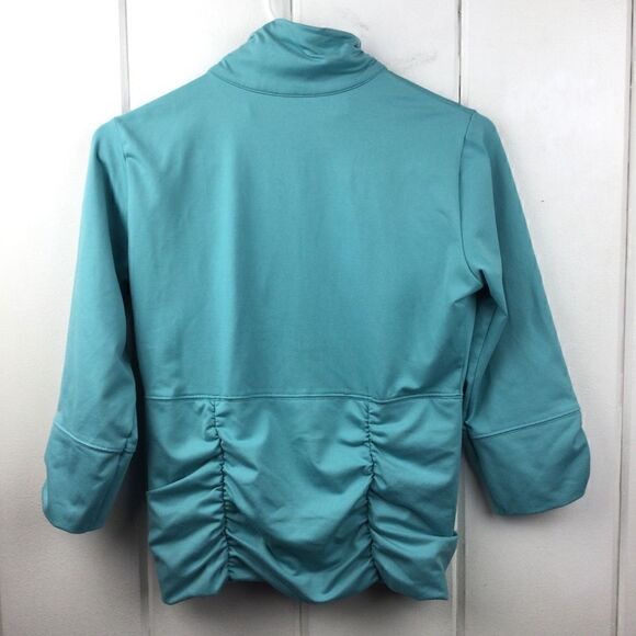 Lucy Turquoise Rouched Zip Athletic Jacket, 3/4 Sleeve, Size Small - Picture 6 of 8